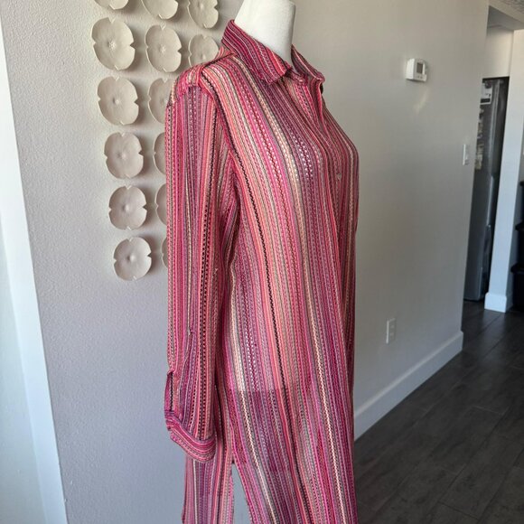 C&C California Striped Beach Cover-Up Shirt Dress | Size L - Picture 2 of 5
